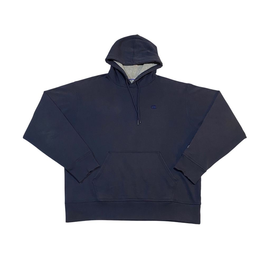 Champion Mens Navy Blue Pullover Hoodie Sweatshirt Embroidered Logo S0889 Size L